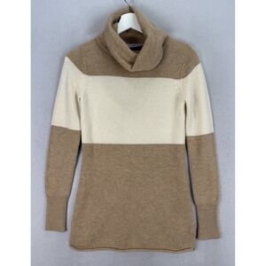 Athleta Women's Sz XXS 100% Cashmere Pullover Stripe Cream Tan‎ Turtleneck